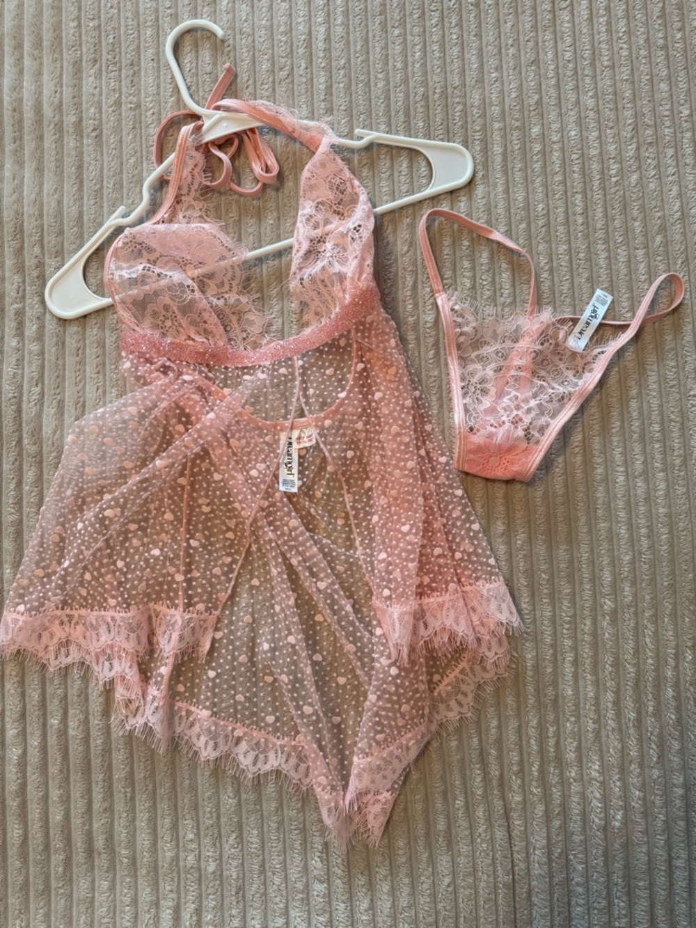 Delicate Pink Lace Babydoll Set Intimate